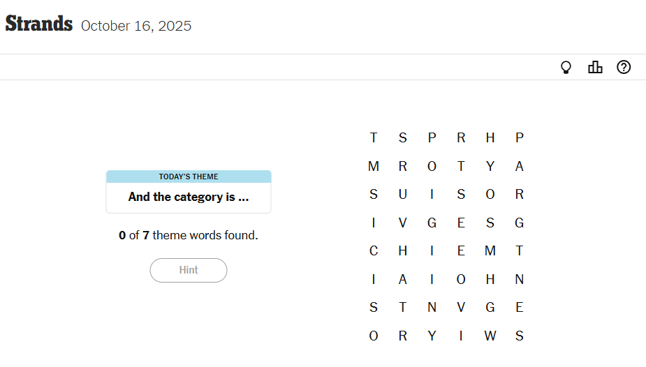 Today’s NYT Strands Theme For October 16, 2025